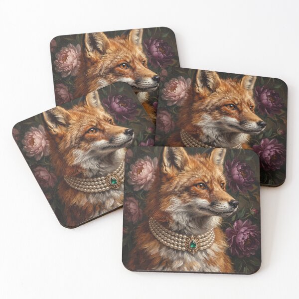 Item preview, Noble Red Fox with Emerald Pearl Necklace designed and sold by Real Beast Art.