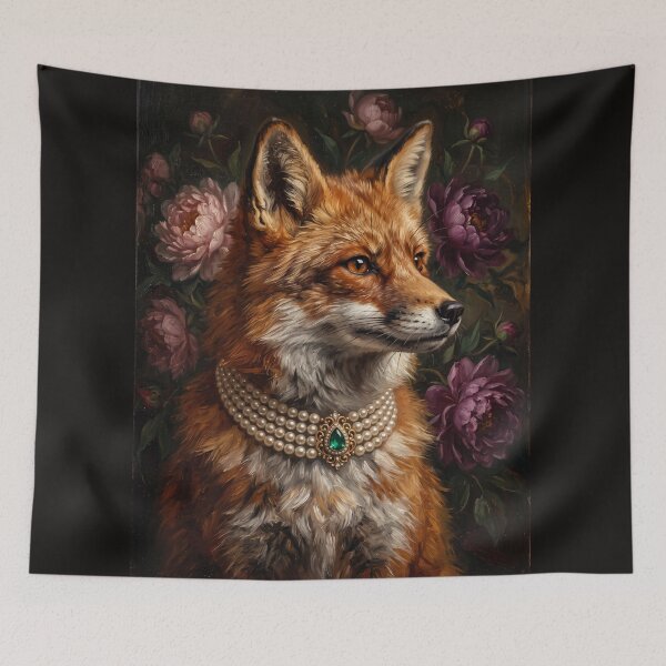 Item preview, Noble Red Fox with Emerald Pearl Necklace designed and sold by Real Beast Art.