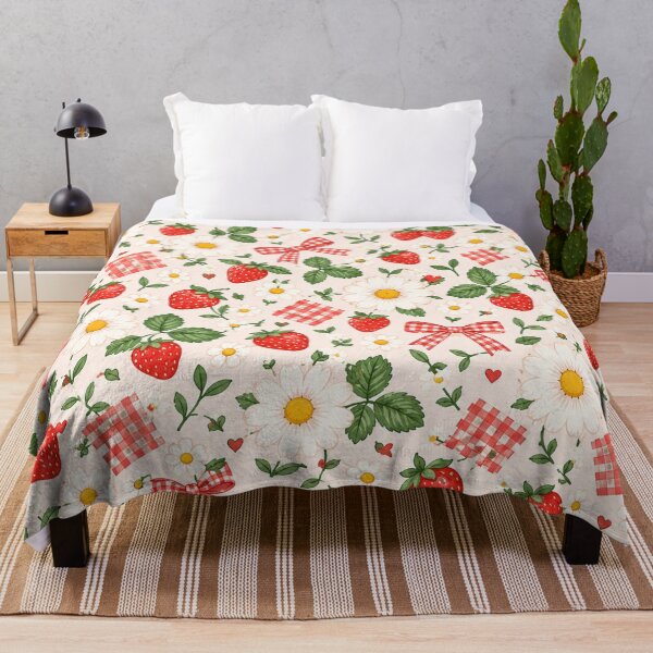 Item preview, Tiny Strawberry Daisy Picnic Pattern – Cute Cottagecore Floral designed and sold by RJACreative.