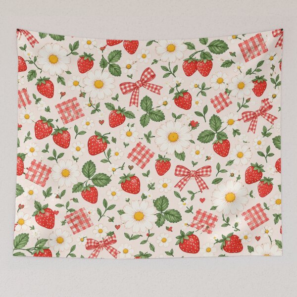 Item preview, Tiny Strawberry Daisy Picnic Pattern – Cute Cottagecore Floral designed and sold by RJACreative.