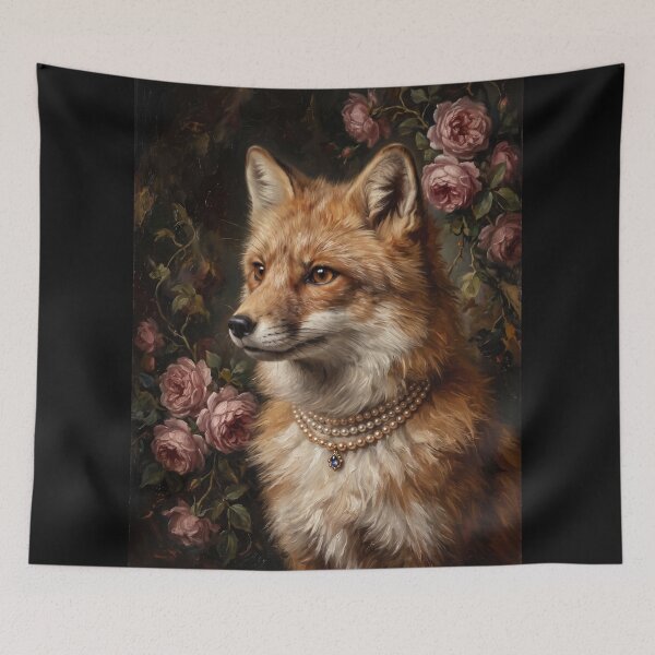 Item preview, Noble Red Fox with Sapphire Pearl Necklace designed and sold by Real Beast Art.