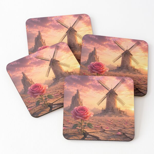 Item preview, Rose of the Forgotten Windmill – Surreal Desert Sunset designed and sold by DreamyWallVibes.