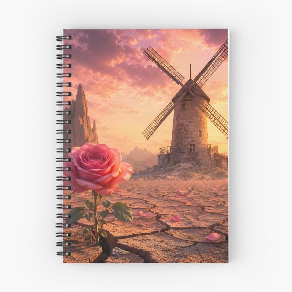 Item preview, Rose of the Forgotten Windmill – Surreal Desert Sunset designed and sold by DreamyWallVibes.