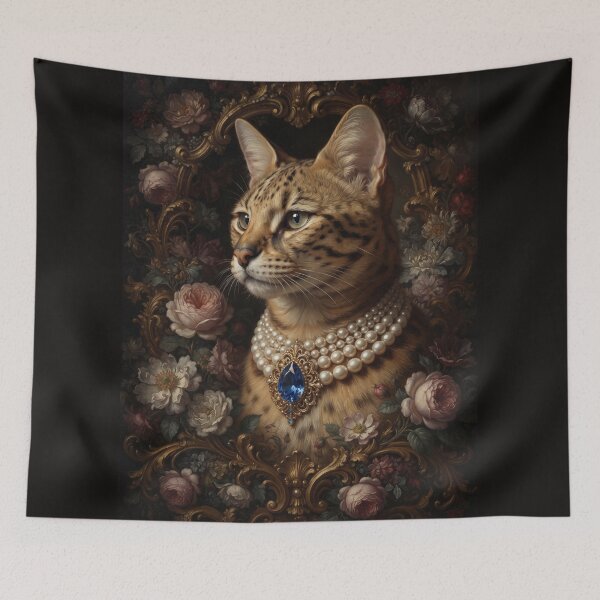 Item preview, Noble Bengal Cat with Sapphire Pearl Necklace designed and sold by Real Beast Art.