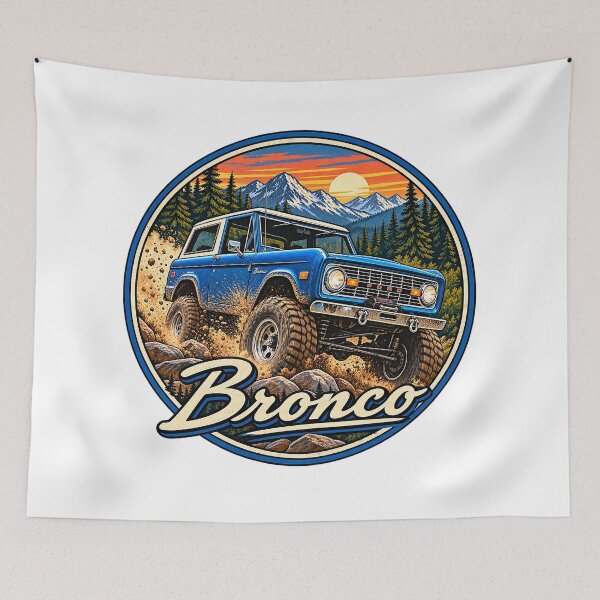 Aperçu de l'œuvre Vintage Bronco 4x4 Off-Road SUV Mountain Sunset Adventure Graphic créée et vendue par alwaysadeal.