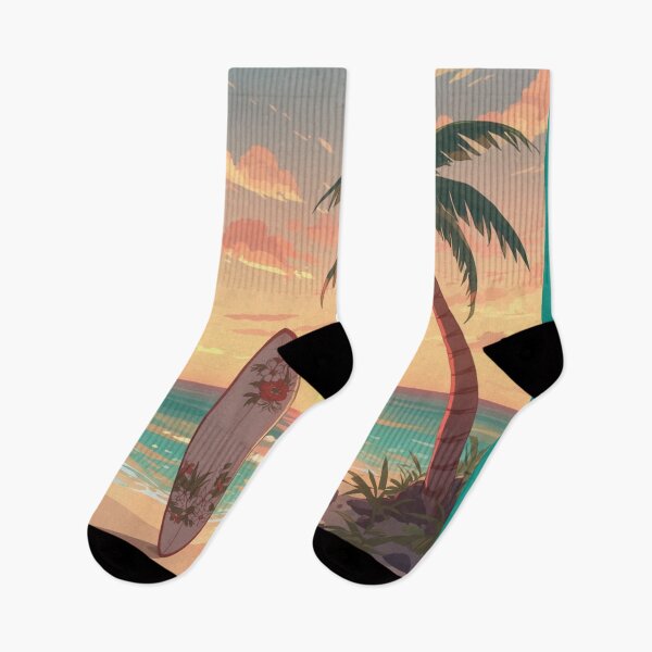 Item preview, Aesthetic Beach Sunset Surfboard and Palms designed and sold by MargaretPolanco.