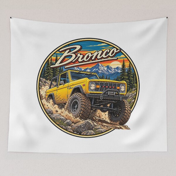 Aperçu de l'œuvre Vintage Bronco 4x4 Off-Road SUV Mountain Sunset Adventure Graphic créée et vendue par alwaysadeal.