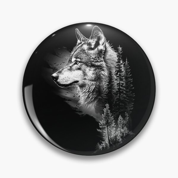 Item preview, Wolf Forest Double Exposure Black and White Wildlife Art designed and sold by inkoutninja.
