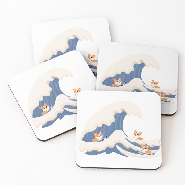 Item preview, Cute Corgi Dogs Surfing On Stylized Ocean Wave Illustration, Playful Pet Summer Concept designed and sold by KanDa-Shop.