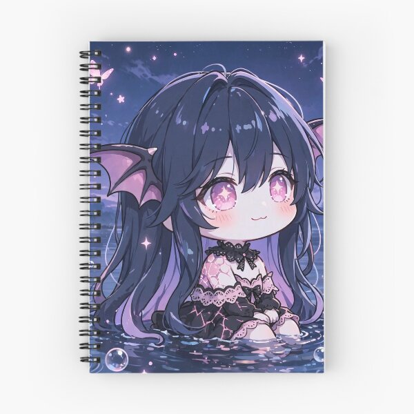 Item preview, Chibi Bat Girl in Moonlit Lotus Lake Pastel Goth Kawaii Anime designed and sold by Alcyone-Blue.