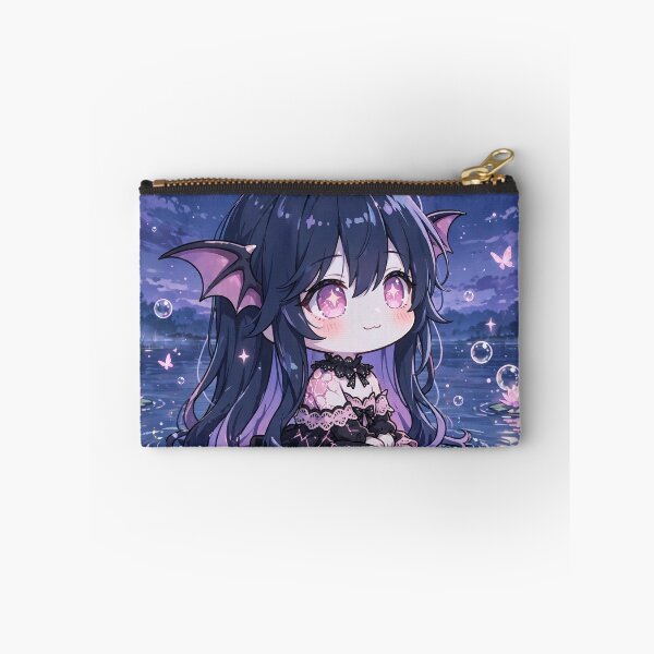 Item preview, Chibi Bat Girl in Moonlit Lotus Lake Pastel Goth Kawaii Anime designed and sold by Alcyone-Blue.