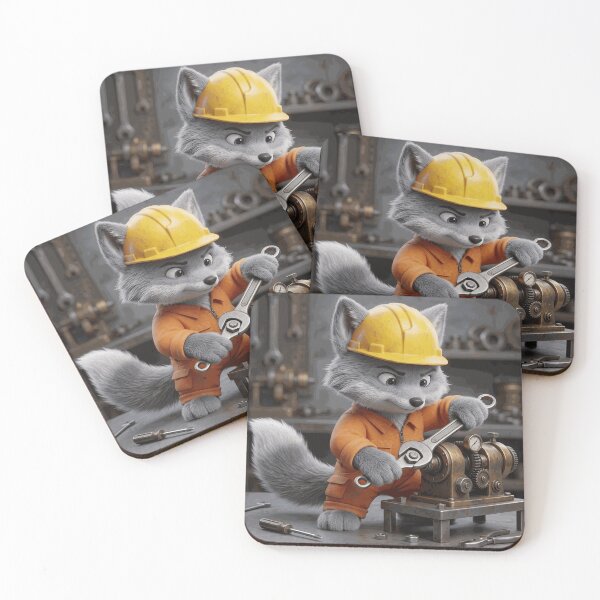 Item preview, Cute Fox Mechanic Repairing Vintage Machine designed and sold by TheVillarroel.