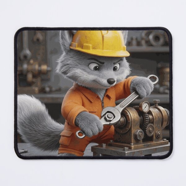 Item preview, Cute Fox Mechanic Repairing Vintage Machine designed and sold by TheVillarroel.