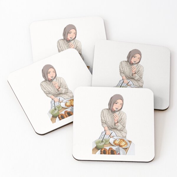 Item preview, Hijab Girl eating and hangout in a Cozy place illustration vector art designed and sold by sabartgunpla.
