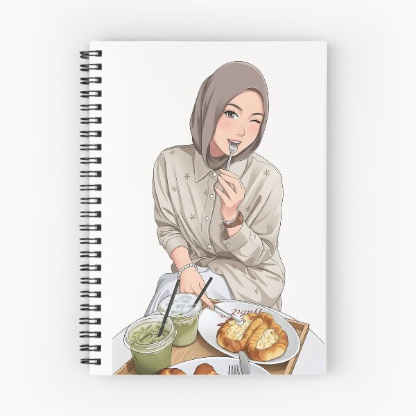 Item preview, Hijab Girl eating and hangout in a Cozy place illustration vector art designed and sold by sabartgunpla.