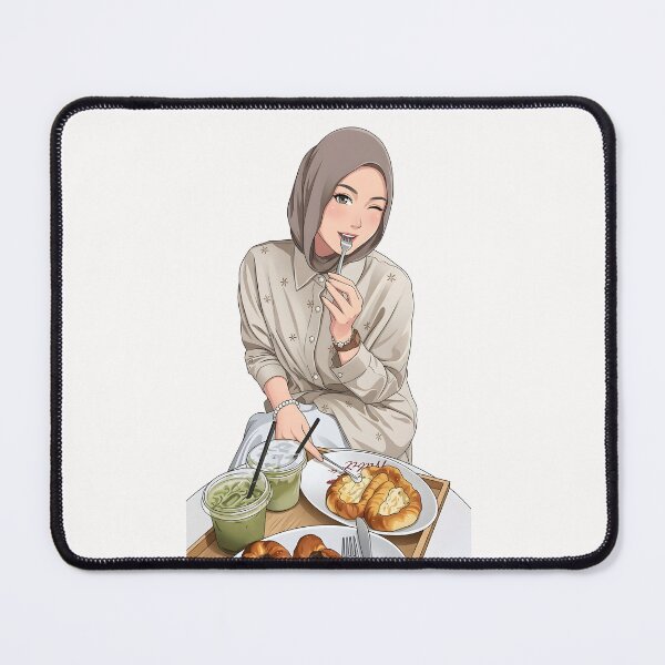 Item preview, Hijab Girl eating and hangout in a Cozy place illustration vector art designed and sold by sabartgunpla.