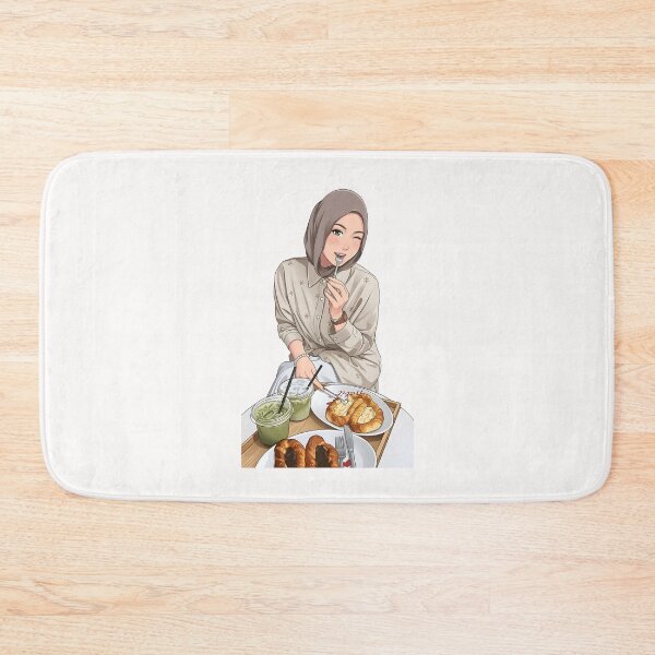 Item preview, Hijab Girl eating and hangout in a Cozy place illustration vector art designed and sold by sabartgunpla.