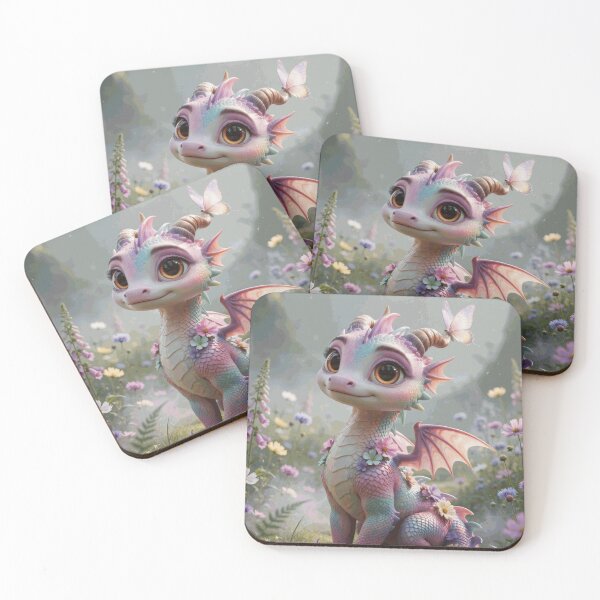 Item preview, Pastel Dragon with Butterfly in Magical Flower Meadow designed and sold by ArminKoestDE.