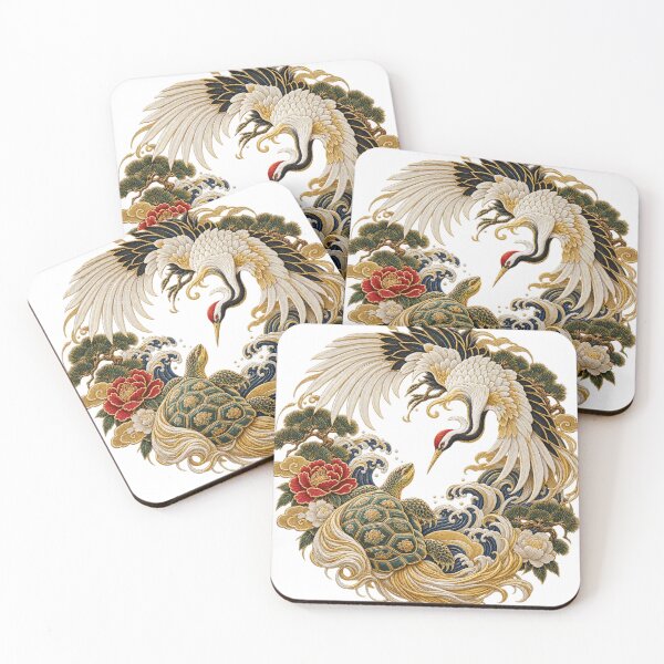 Item preview, Golden Tsuru & Kame — Japanese Crane & Turtle Embroidery designed and sold by アミヤジャ.