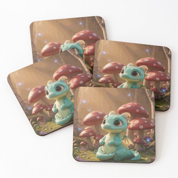 Item preview, Cute Green Dragon Among Giant Forest Mushrooms designed and sold by ArminKoestDE.