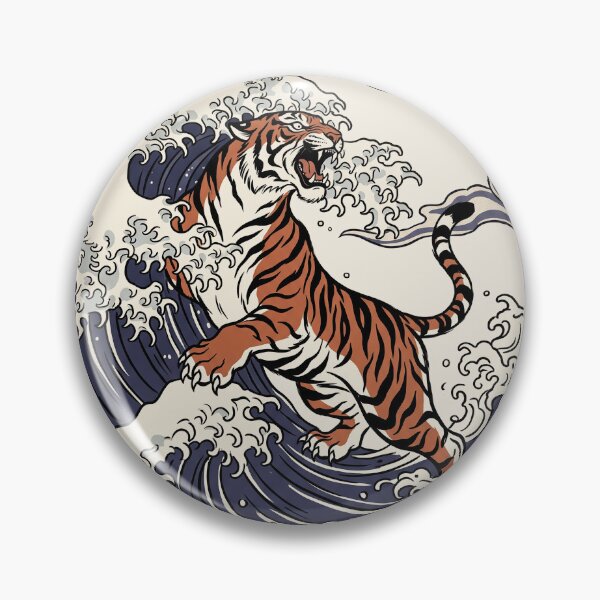 Item preview, Ukiyo E Tiger And Crashing Wave Woodblock Print designed and sold by The Mellonaire.