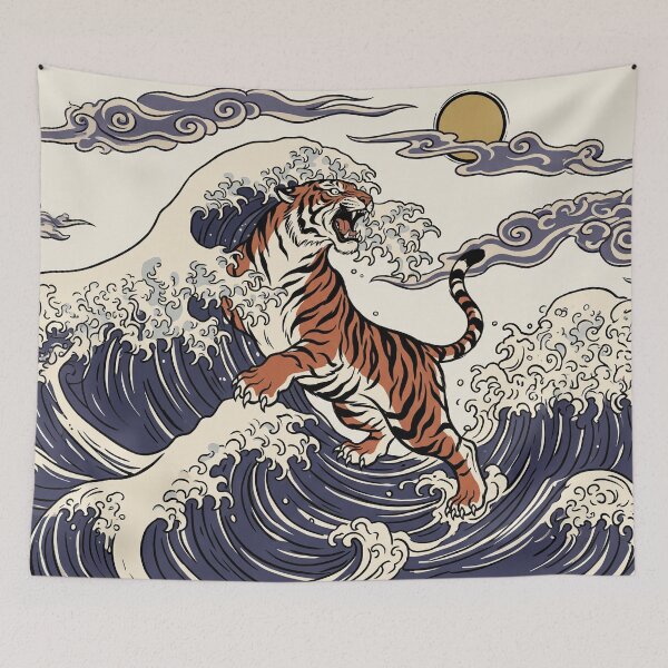 Item preview, Ukiyo E Tiger And Crashing Wave Woodblock Print designed and sold by The Mellonaire.