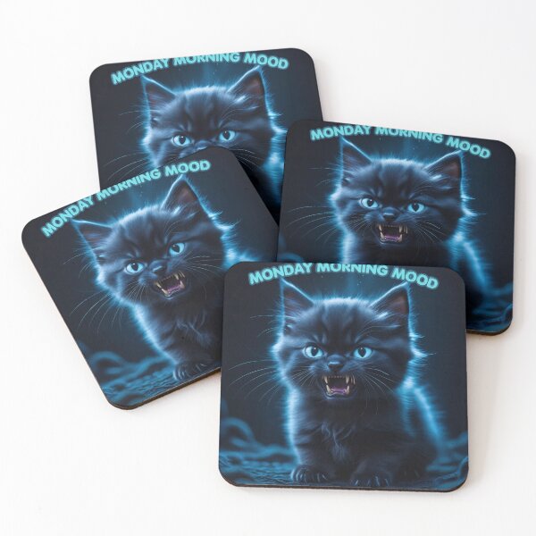 Item preview, Monday Morning Mood Angry Angry Neon Blue Cat designed and sold by mimikaka.