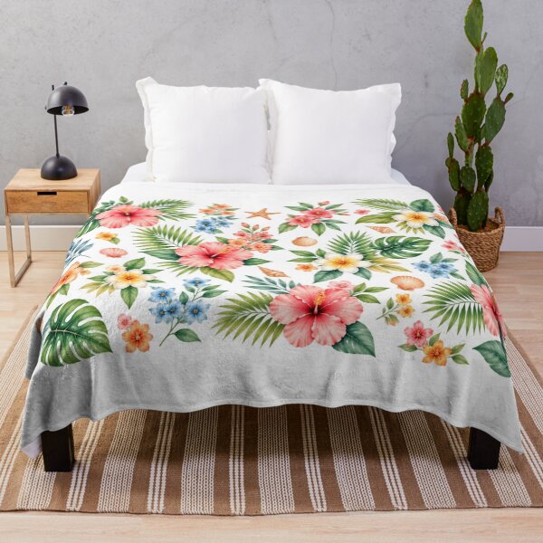 Item preview, Tropical Floral Seamless Pattern with Hibiscus, Plumeria, Palm Leaves and Seashells designed and sold by edikartt.