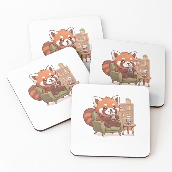 Item preview, Cozy Red Panda Drinking Pour Over Coffee in Armchair designed and sold by GraphiteRealm.