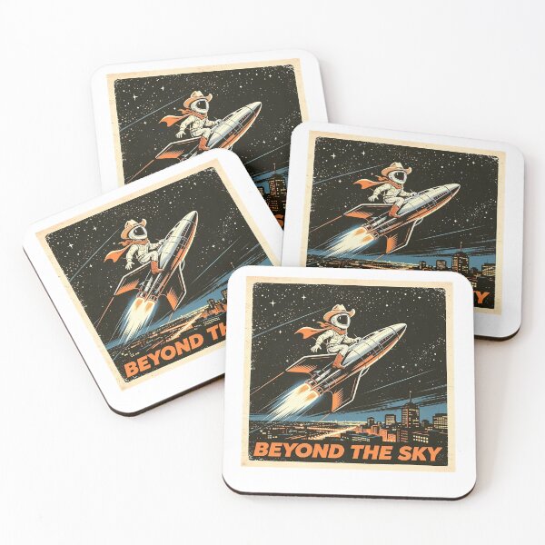 Item preview, Space Cowboy Riding Rocket Beyond The Sky Retro Vintage Poster designed and sold by FerretSpark.