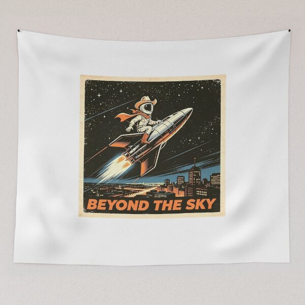 Item preview, Space Cowboy Riding Rocket Beyond The Sky Retro Vintage Poster designed and sold by FerretSpark.