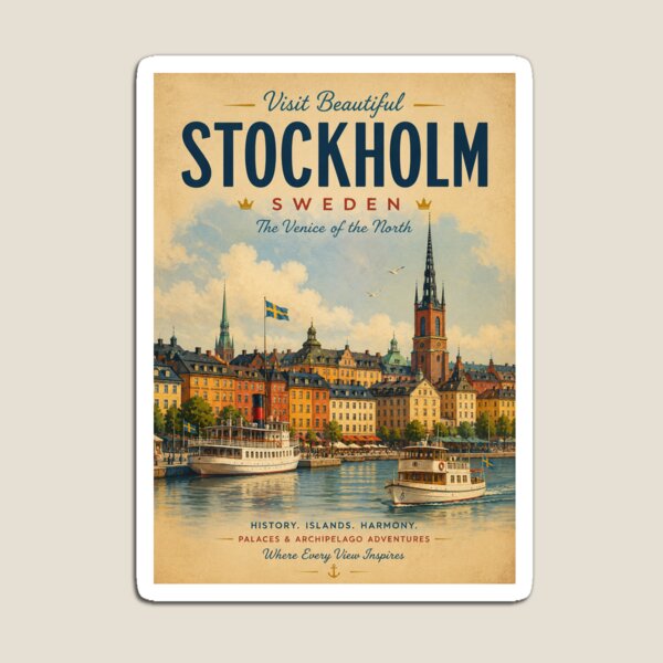 Item preview, Vintage Stockholm Sweden Travel Poster with Serene Cityscape and Archipelago Views designed and sold by potseed21.
