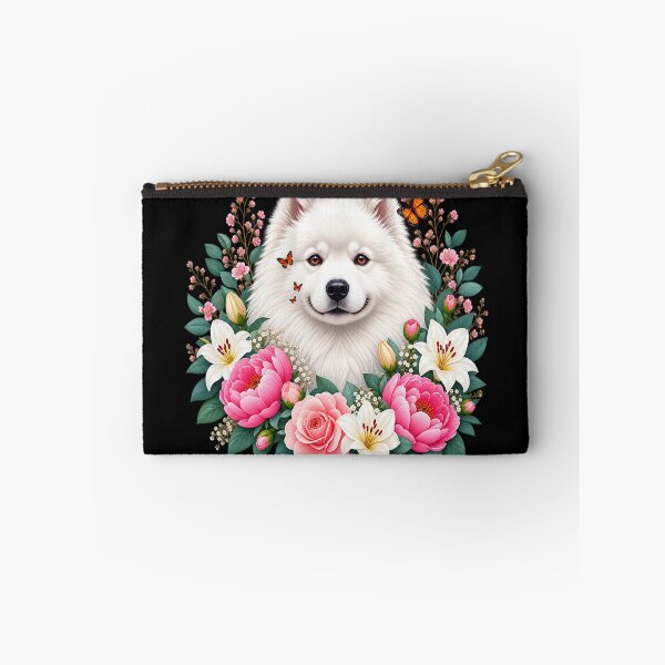 Item preview, Samoyed Dog in Pink Flowers | Floral Butterfly Dog Portrait designed and sold by RobertArt08.