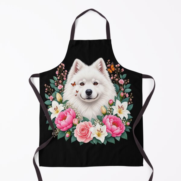 Item preview, Samoyed Dog in Pink Flowers | Floral Butterfly Dog Portrait designed and sold by RobertArt08.