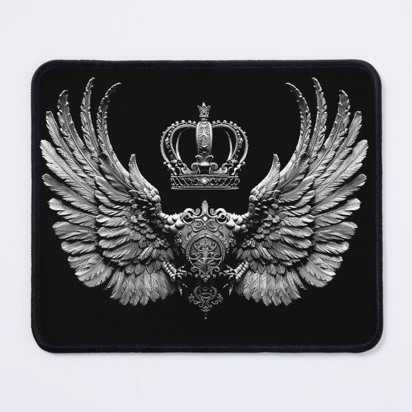 Item preview, Royal Crown with Angel Wings Gothic Heraldic Black and White Art designed and sold by inkoutninja.