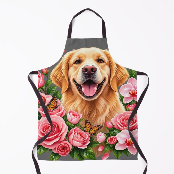Item preview, Golden Retriever Floral Portrait | Happy Dog with Roses & Butterflies designed and sold by RobertArt08.