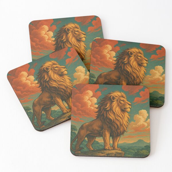 Item preview, Majestic Lion Overlook Vintage Poster | Retro Wildlife Illustration | Regal Big Cat Art | Bold Safari-Inspired Wall Decor designed and sold by PaintedPixels01.