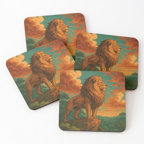 Item preview, Majestic Lion Overlook Vintage Poster | Retro Wildlife Illustration | Regal Big Cat Art | Bold Safari-Inspired Wall Decor designed and sold by PaintedPixels01.