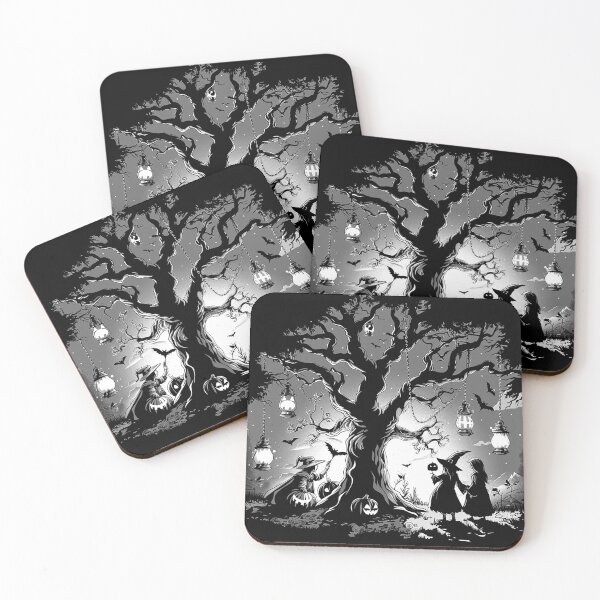 Item preview, Haunted Halloween Tree with Witches and Lanterns Spooky Pumpkin Night Art designed and sold by inkoutninja.