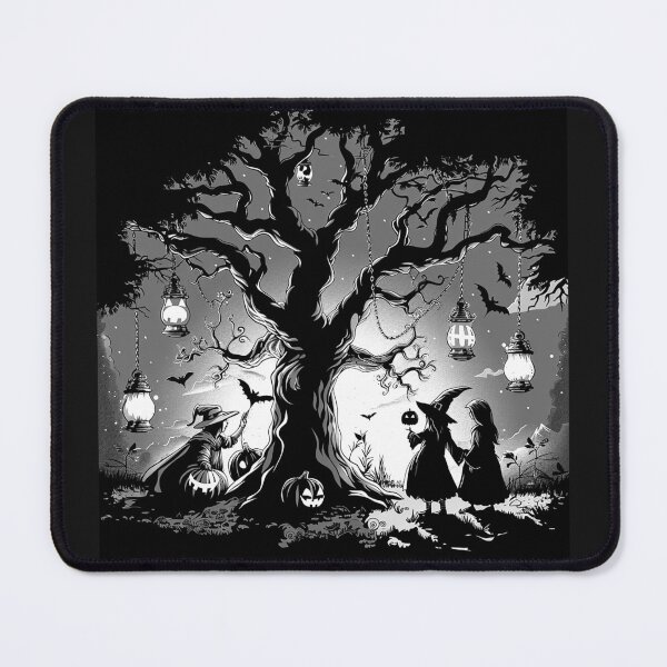 Item preview, Haunted Halloween Tree with Witches and Lanterns Spooky Pumpkin Night Art designed and sold by inkoutninja.