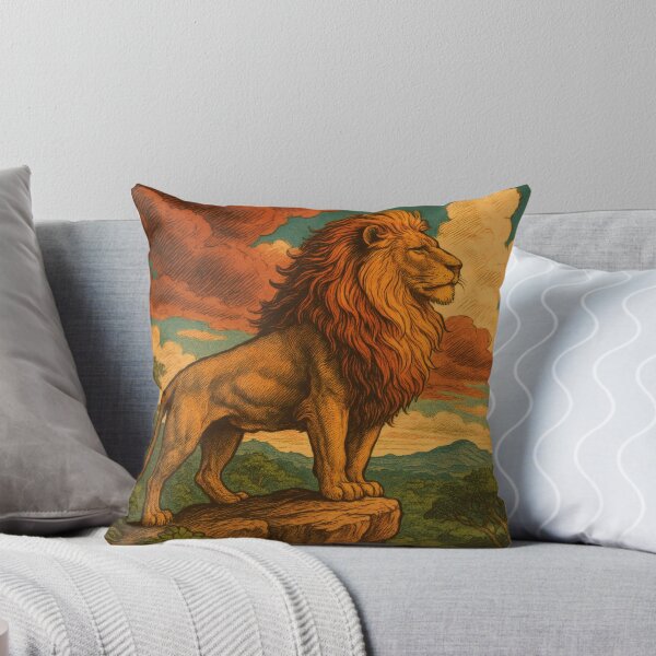 Item preview, Majestic Lion Overlook Vintage Poster | Retro Wildlife Illustration | Regal Big Cat Art | Bold Safari-Inspired Wall Decor designed and sold by PaintedPixels01.