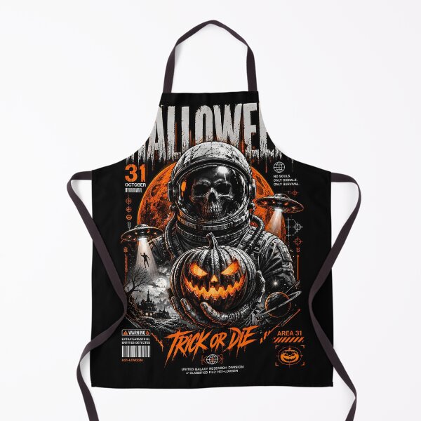 Item preview, "Trick or Die": Science Fiction and Horror Halloween Poster with Skull Astronaut and UFOs designed and sold by For Glory.
