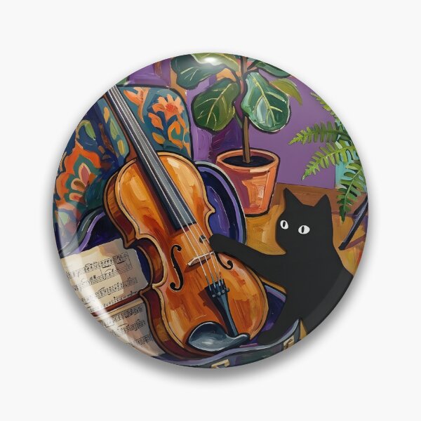 Item preview, Musical Black Cat Plucking Violin String Matisse Style Print designed and sold by DuckOddity.