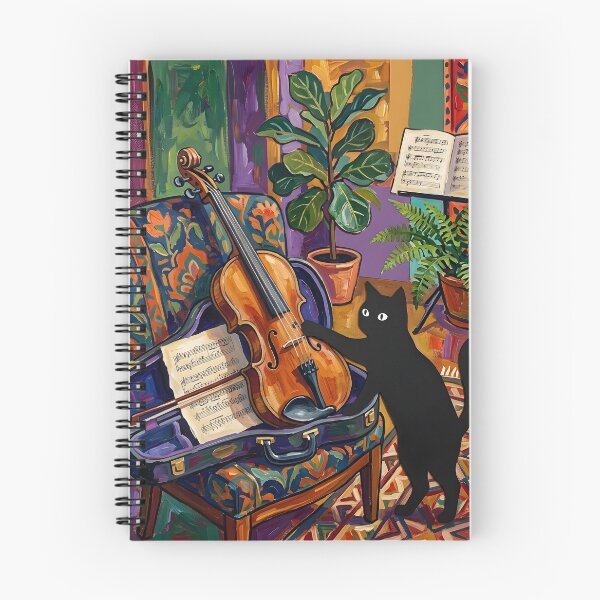 Item preview, Musical Black Cat Plucking Violin String Matisse Style Print designed and sold by DuckOddity.