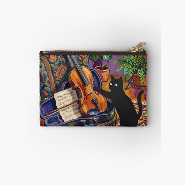 Item preview, Musical Black Cat Plucking Violin String Matisse Style Print designed and sold by DuckOddity.