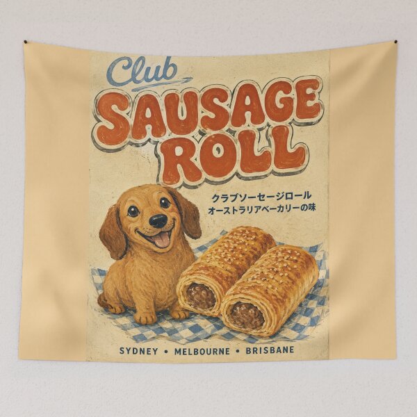 Item preview, Club Sausage Roll Sydney Melbourne Brisbane Retro Dachshund Bakery Australia designed and sold by Yellowriversss.