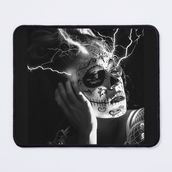 Item preview, Electric Sugar Skull Woman Gothic Calavera Black and White Portrait designed and sold by inkoutninja.