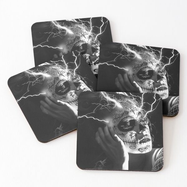 Item preview, Electric Sugar Skull Woman Gothic Calavera Black and White Portrait designed and sold by inkoutninja.