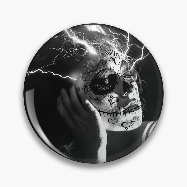 Item preview, Electric Sugar Skull Woman Gothic Calavera Black and White Portrait designed and sold by inkoutninja.
