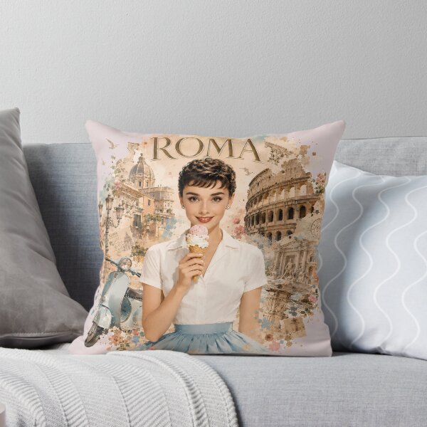 Item preview, Audrey Hepburn Rome Oversized T-Shirt, Vintage Italian Fashion & Classic Cinema Travel Collage designed and sold by DigiArt8Design.
